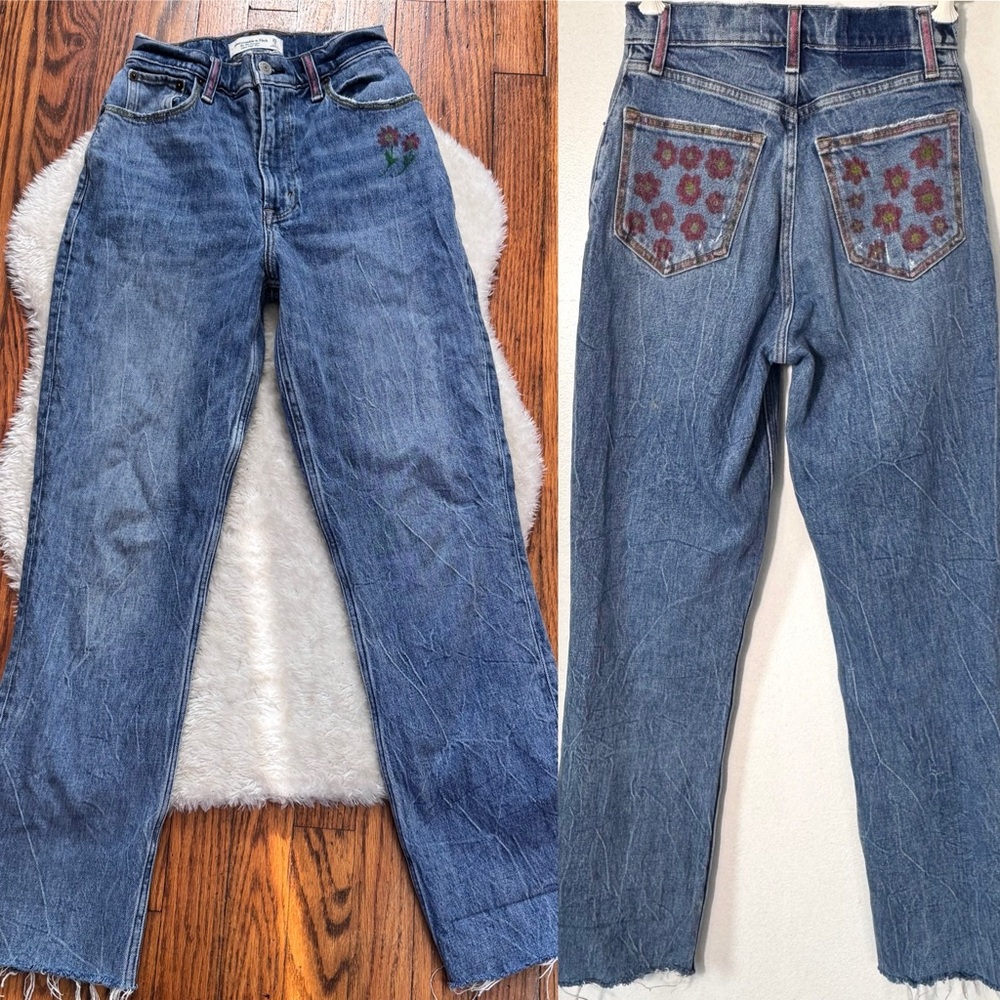 Abercrombie & Fitch Curve Love Ultra High Rise 90s Straight Floral Boho Jeans 25